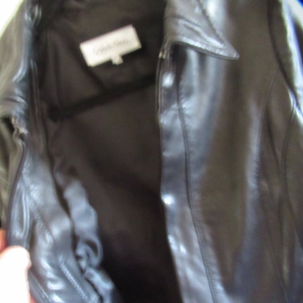 Calvin Klein Womens Black Leather zip Jacket Size Medium m lined - Picture 4 of 5